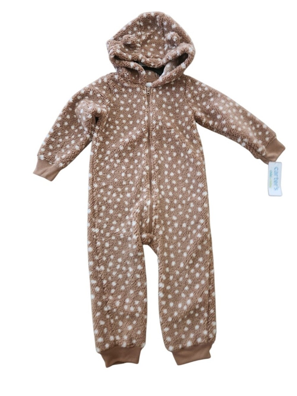 Brown Fawn Print Hooded One-Piece Jumpsuit 24 Months Nwt